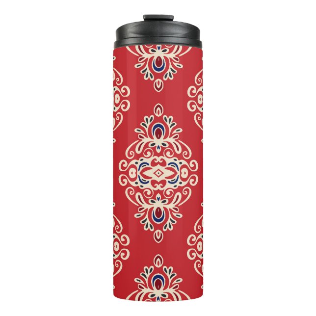 Garrafa Térmica Damask Vintage: Floreish Seamless Pattern. (Frente)