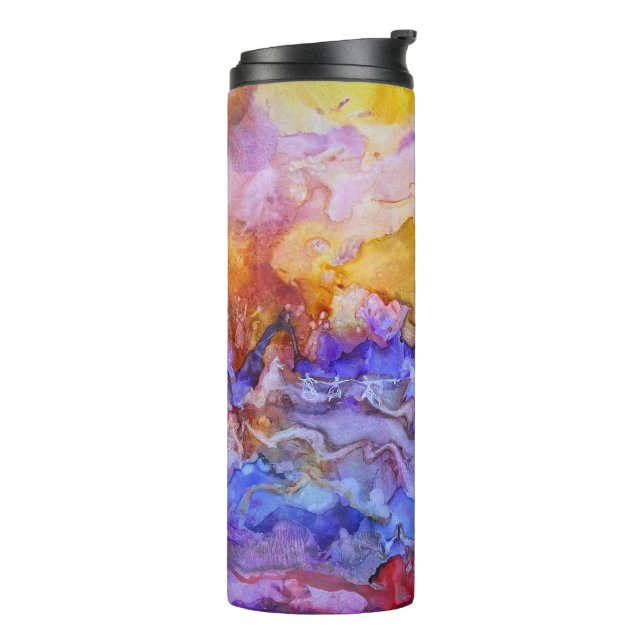 Garrafa Térmica Dançando Mundo Dreamscape Abstrato Art Thermal Mug (Giro à esquerda)