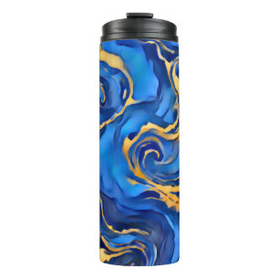 Garrafa Térmica Danse Royale Azul Real Rico Dourado Fluindo Abstra