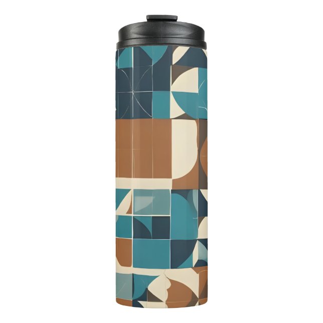 Garrafa Térmica Dark Blue, Teal, Brown, and Tan Geometric Pattern (Frente)