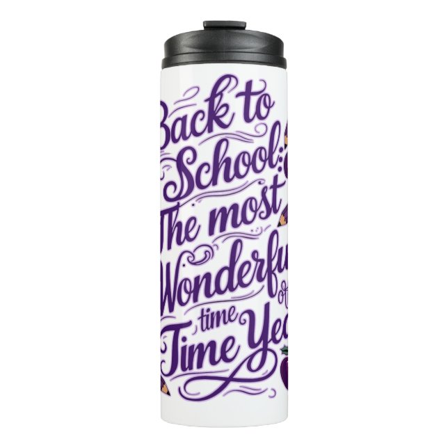 Garrafa Térmica De volta à escola em estilo roxo (Frente)