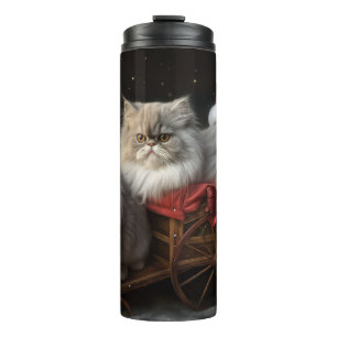 Garrafa Térmica Decado de Natal de Gato Persa Snowy Sleigh