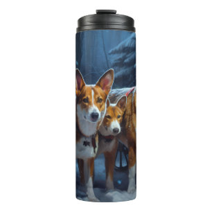 Garrafa Térmica Decoração de Natal Basenji Snowy Sleigh