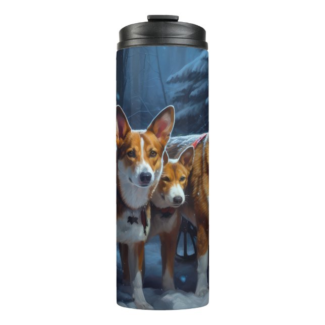 Garrafa Térmica Decoração de Natal Basenji Snowy Sleigh (Frente)