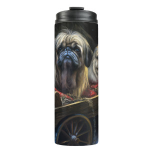 Garrafa Térmica Decoração de Natal de Pekingese Snowy Sleigh