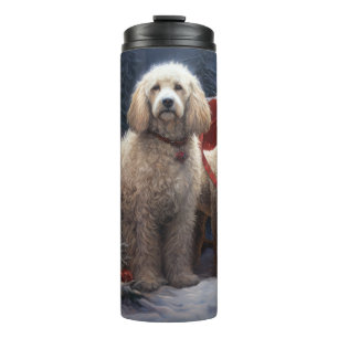 Garrafa Térmica Decoração de Natal Poodle Snowy Sleigh