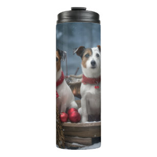 Garrafa Térmica Decoração de Natal Trenó Snowy Jack Russell 