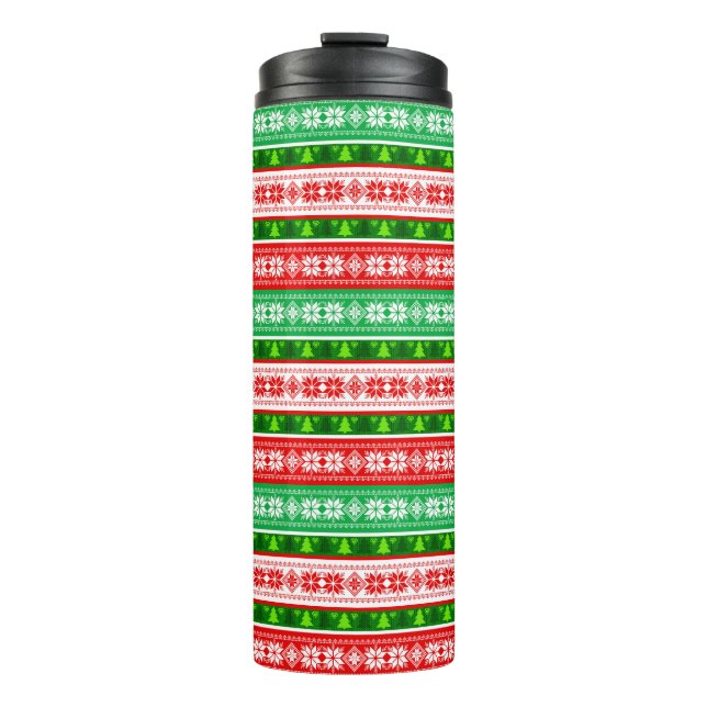 GARRAFA TÉRMICA  DECORAÇÕES DE NATAL DESIGN VERMELHO BRANCO VERDE (Frente)