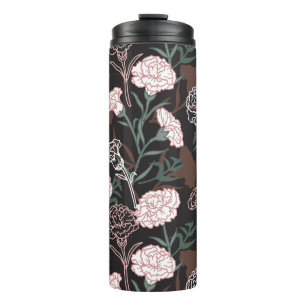Garrafa Térmica Delicar Cravos Rosa com Folhas Verdes Florais