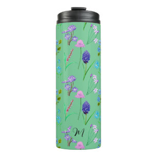 Garrafa Térmica Delicar flores silvestres em verde-menta. Personal