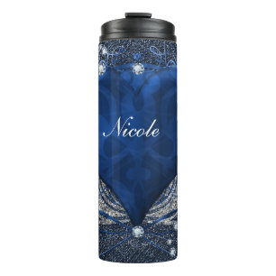 Garrafa Térmica Denim & Diamonds Azul Ornamental Glam Coração