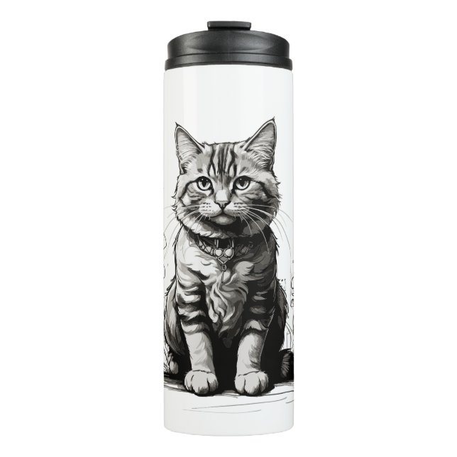 Garrafa Térmica Desenho a Lápis de Gato Fofo (Frente)