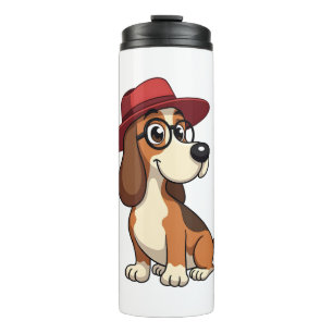 Garrafa Térmica Desenho Animado de Basset Hound Antigo em Chapéu V