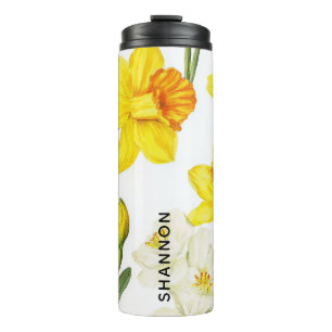 Garrafa Térmica Desenho Botânico Floral de Narciso em Aquarela Bra