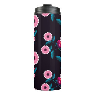 Garrafa Térmica Desenho Botânico Floral de Pássaro Rosa Caprichoso