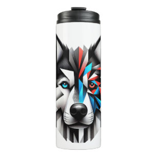 Garrafa Térmica Desenho de Arte Moderna Face de Husky Geométrico