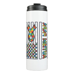 Garrafa Térmica Desenho de Camisa Autismo Papai Bandeira Fita Peça
