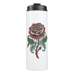 Garrafa Térmica Desenho de Camisa Floral de Rosa Gravada Vintage_1