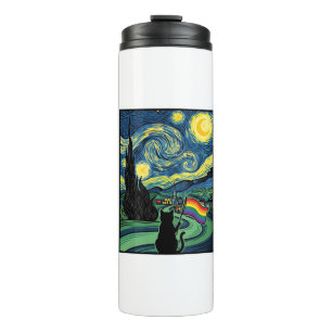 Garrafa Térmica Desenho de Camisa Vetorial de Paisagem Noturna de 