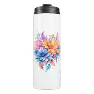 Garrafa Térmica Desenho de Flores Florais em Aquarela-24683