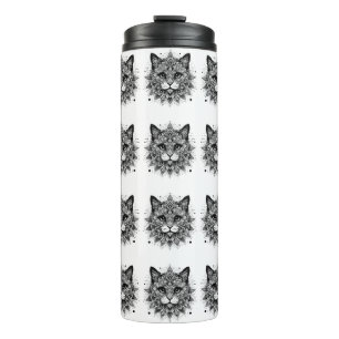 Garrafa Térmica Desenho de Gato com Padrão Mandala