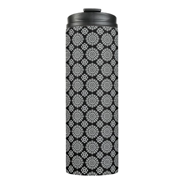 Garrafa Térmica Desenho de Mandala Preto e Branco (Frente)