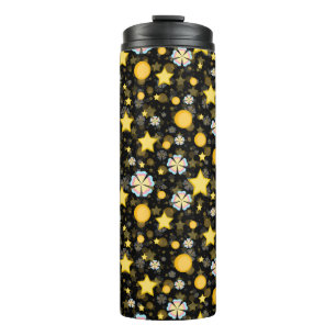 Garrafa Térmica Desenho de padrão de flores estrelas sol brilhante