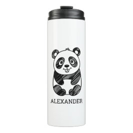 Garrafa Térmica Desenho de Panda Branco e Preto Minimalista