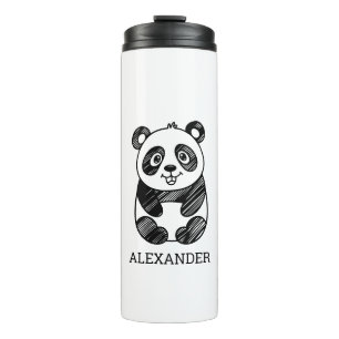 Garrafa Térmica Desenho de Panda Branco e Preto Minimalista