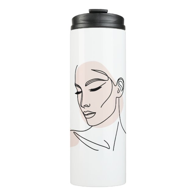 Garrafa Térmica Desenho de rosto de mulher de uma linha n.o 2 (Frente)