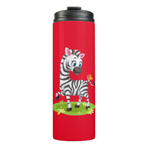 Garrafa Térmica Desenho de Zebra Bebê Brincando com Borboleta