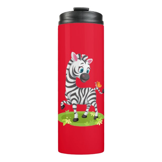 Garrafa Térmica Desenho de Zebra Bebê Brincando com Borboleta (Frente)