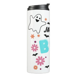 Garrafa Térmica Desenho Floral de Boo Halloween Retro Personalizáv