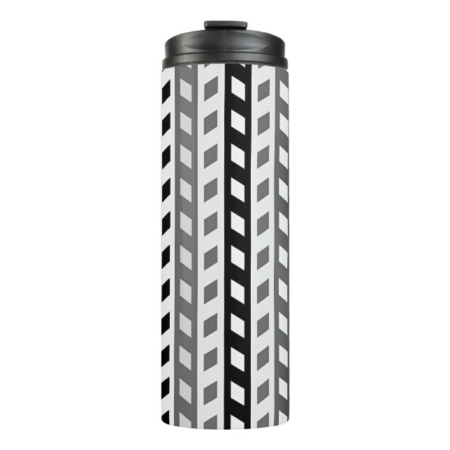 Garrafa Térmica Desenho Geométrico, cinza, preto, branco, (Frente)