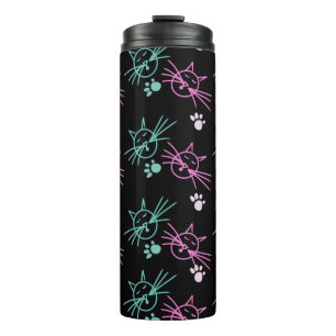 Garrafa Térmica Desenhos de Gato Fofo Rosa Azul Pet Preto