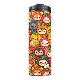 Garrafa Térmica Desfile de Amigos Frutas | Chibi Animal Fofo