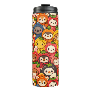 Garrafa Térmica Desfile de Amigos Frutas   Chibi Animal Fofo