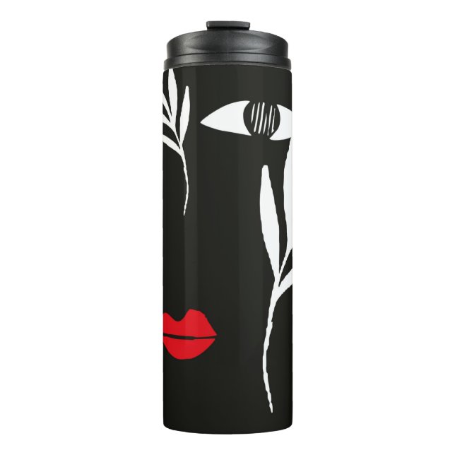 Garrafa Térmica Design abstrato com o mínimo de rosto feminino. Um (Frente)