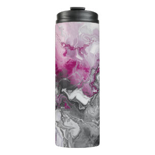 Garrafa Térmica Design Abstrato de Mármore Rosa e Cinza