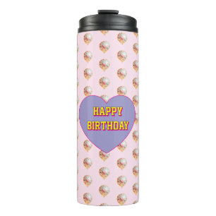 Garrafa Térmica Design de Aniversário Feliz Balão Coração Pastel