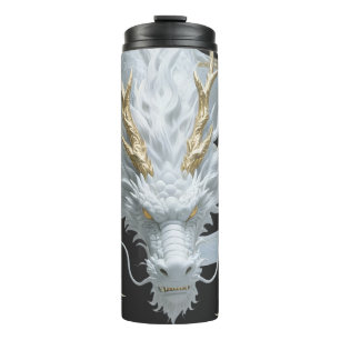 Garrafa Térmica Design de Fantasia Artística de Dragão em Ouro Bra