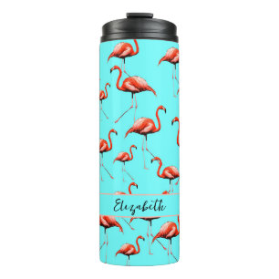 Garrafa Térmica Design de Flamingo rosa Nome Personalizado Animais
