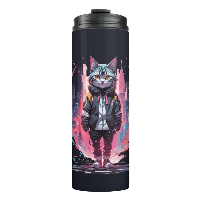 Garrafa Térmica Design de Gato Fofo e Elegante (Frente)