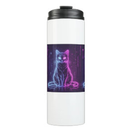 Garrafa Térmica **Design de Gato Neon – Arte Felina Futurista Lumi