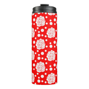 Garrafa Térmica Design de Ilustração Floral das Bolinhas Brancas V