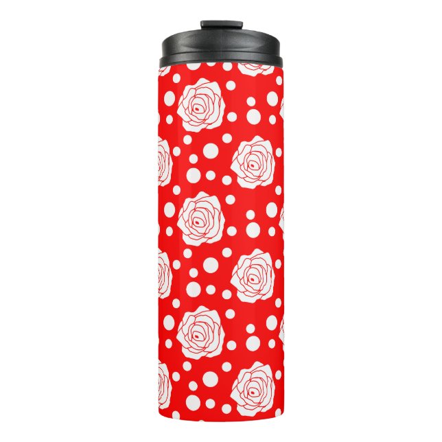 Garrafa Térmica Design de Ilustração Floral das Bolinhas Brancas V (Frente)