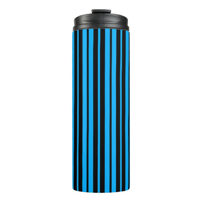 Garrafa Térmica Design de Padrão de Faixa Vertical Preta Azul (Frente)