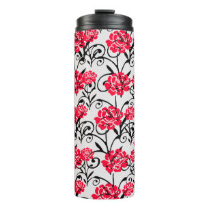 Garrafa Térmica Design de Padrão de Ilustração Floral da rosa verm