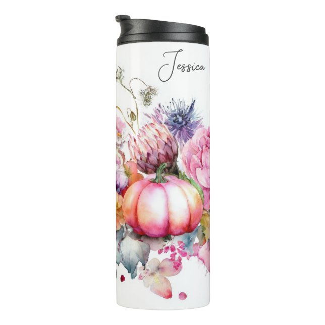 Garrafa Térmica design de queda personalizada com flores e abóbora (Rotação à direita)