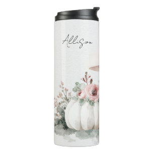 Garrafa Térmica design de queda personalizada com flores e abóbora